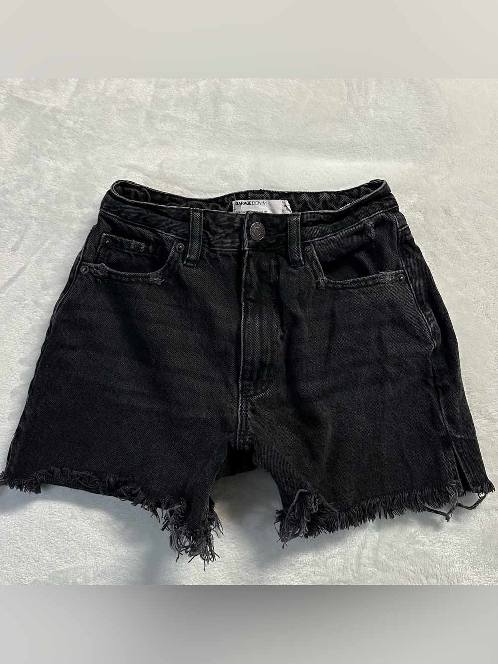 GARAGE women's black faded "vintage cut off" denim shorts, 00/23".